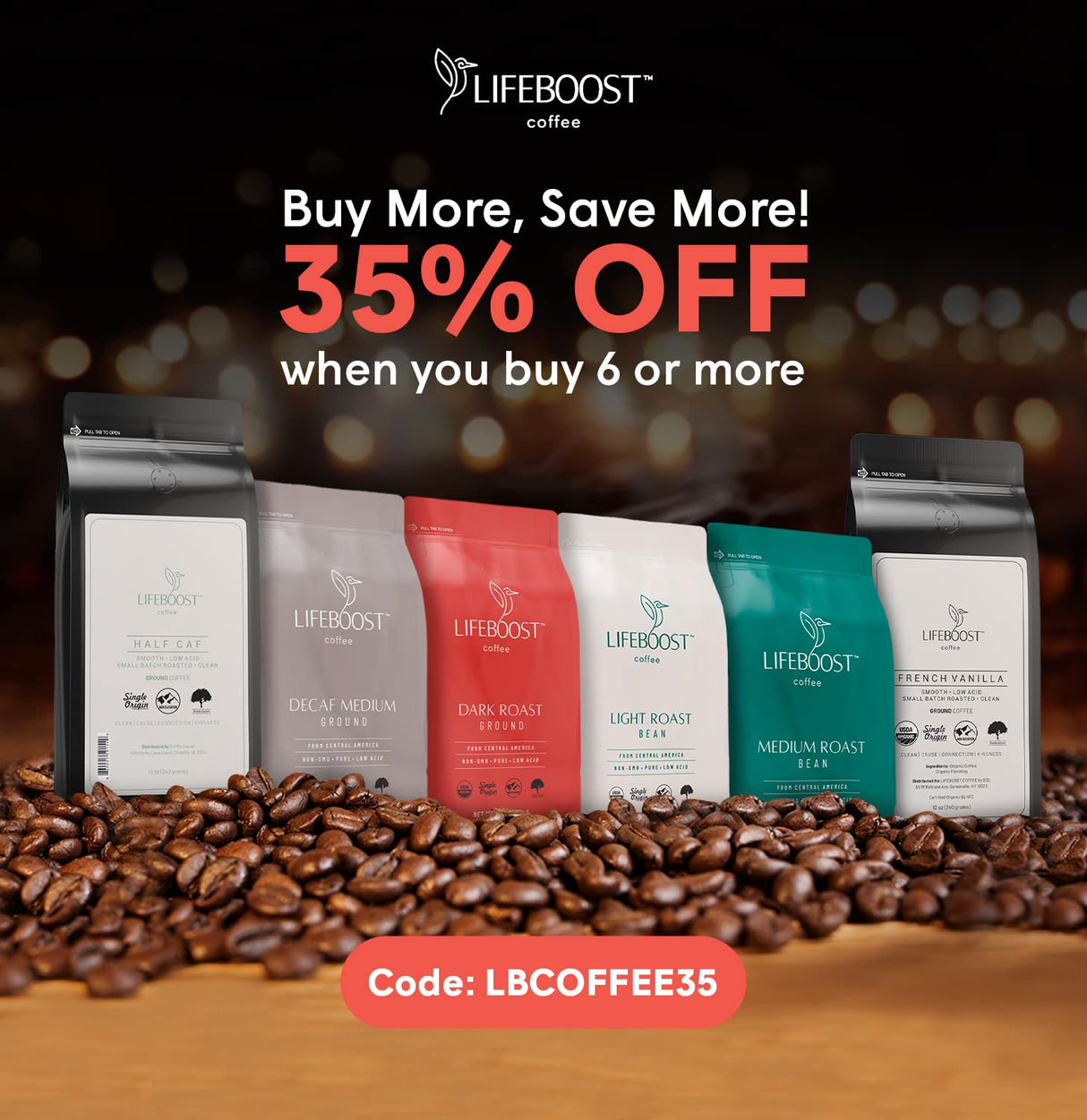 Café Molido Lifeboost Hazelnut - Orgánico, Bajo Acidez, 12 oz