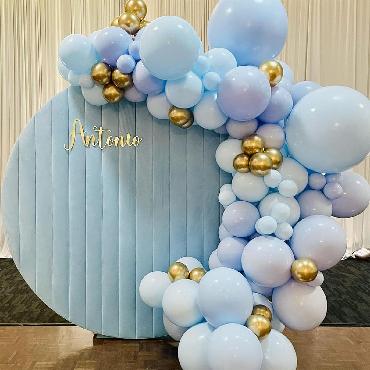 Kit de arco de guirnalda de globos azul claro, 102 globos azul pastel azul bebé 18, 12, 10, 5 pulgadas, diferentes tamaños para revelación de género, baby shower, cumpleaños, boda, aniversario, decoración de despedida de soltera