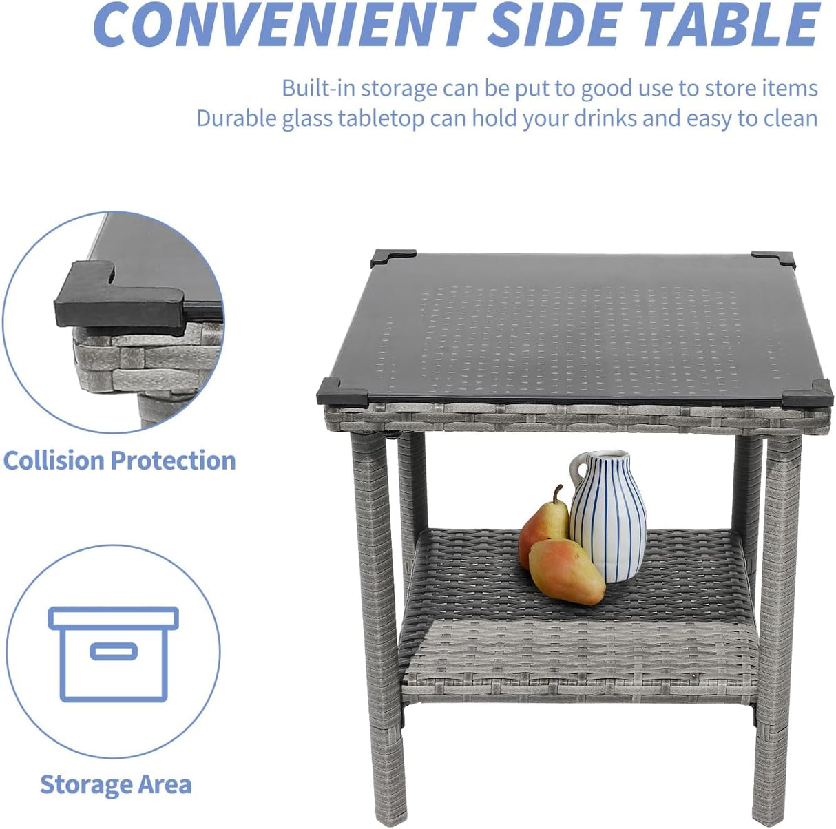 Juego de 5 muebles de patio al aire libre con mesa y otomana de ratán de polietileno para exteriores, juego de 2 sillas de jardín para exteriores, juegos de conversación para porche, balcón, piscina y terraza