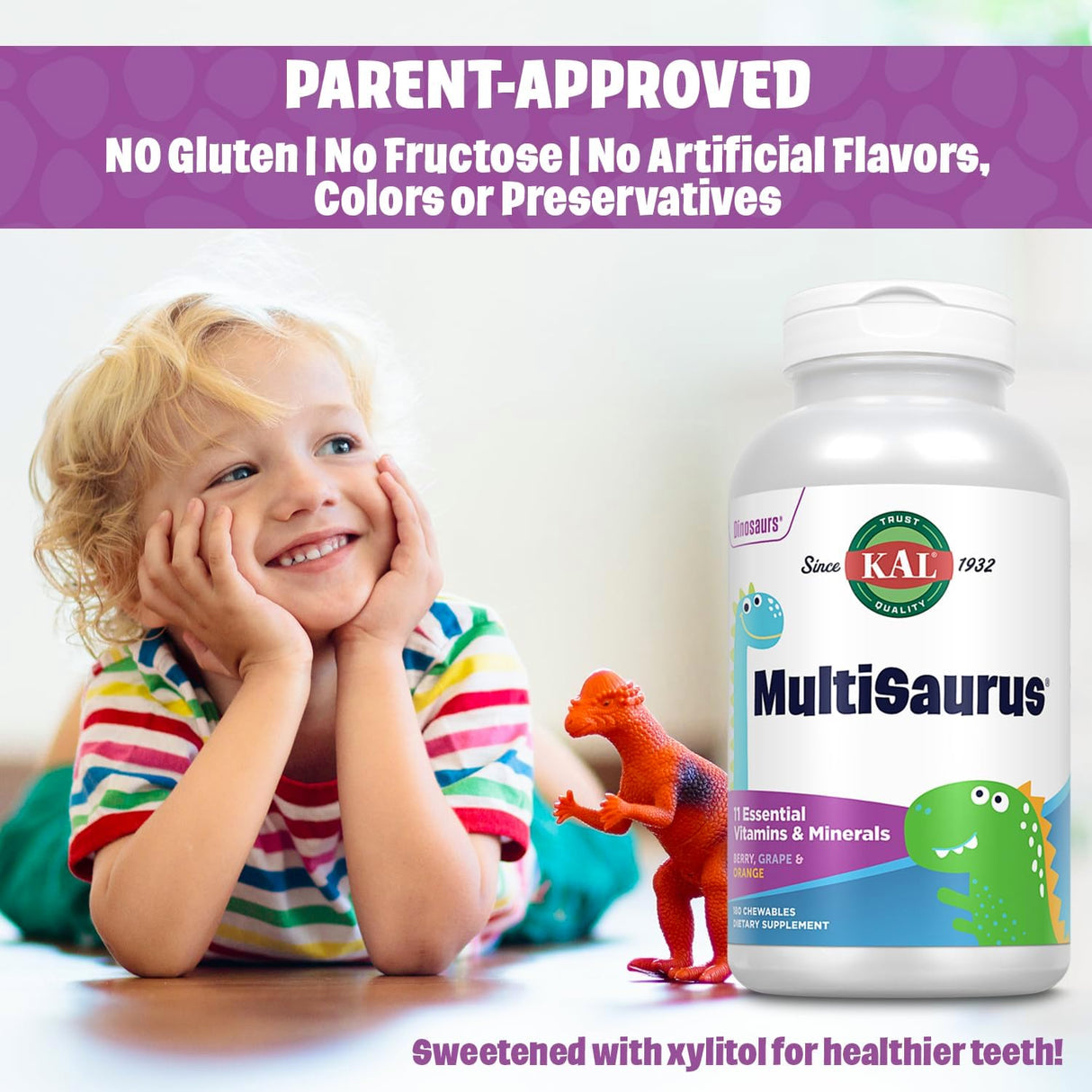 Multivitaminas Masticables KAL para Niños, 180 Dinosaurios