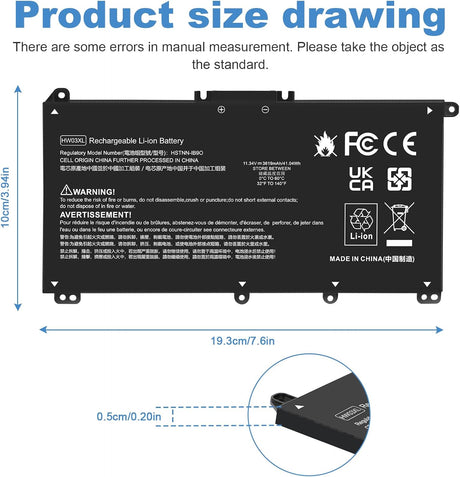 Batería Laptop HW03XL L97300-005 41.04Wh para Pavilion 15/17