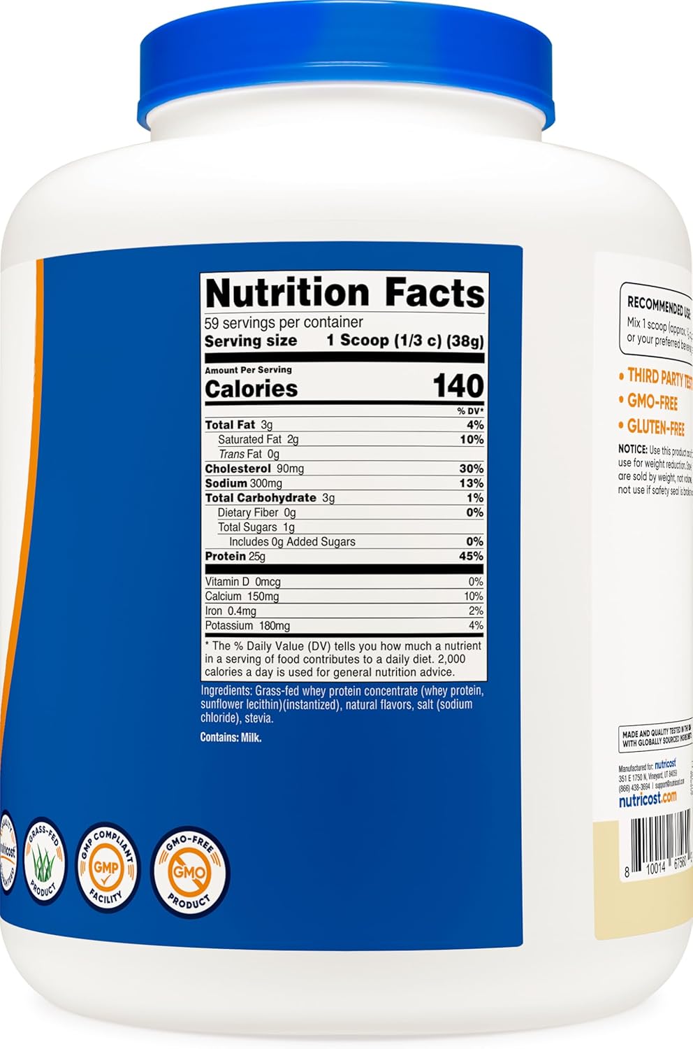 Nutricost Proteína de Suero de Leche de Pasto, 5LBS, Sin Gluten