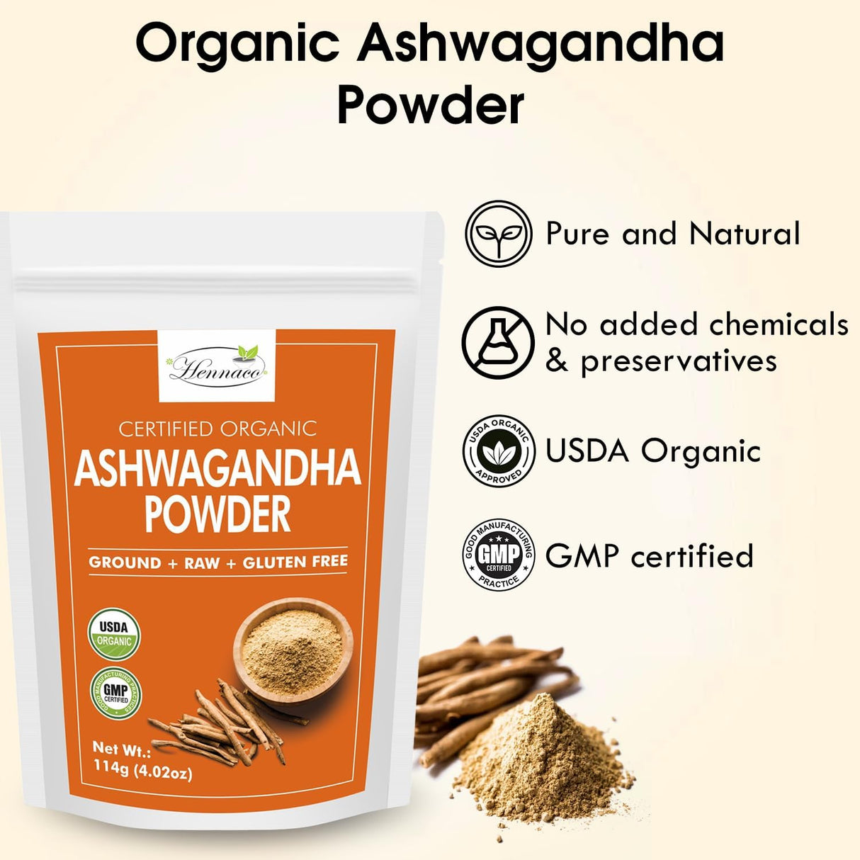 Polvo de Ashwagandha Orgánico 114g | Natural y Puro