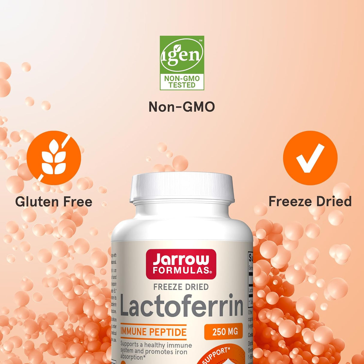 Suplemento Lactoferrina 250 mg, Modelo LACFE, 60 cápsulas