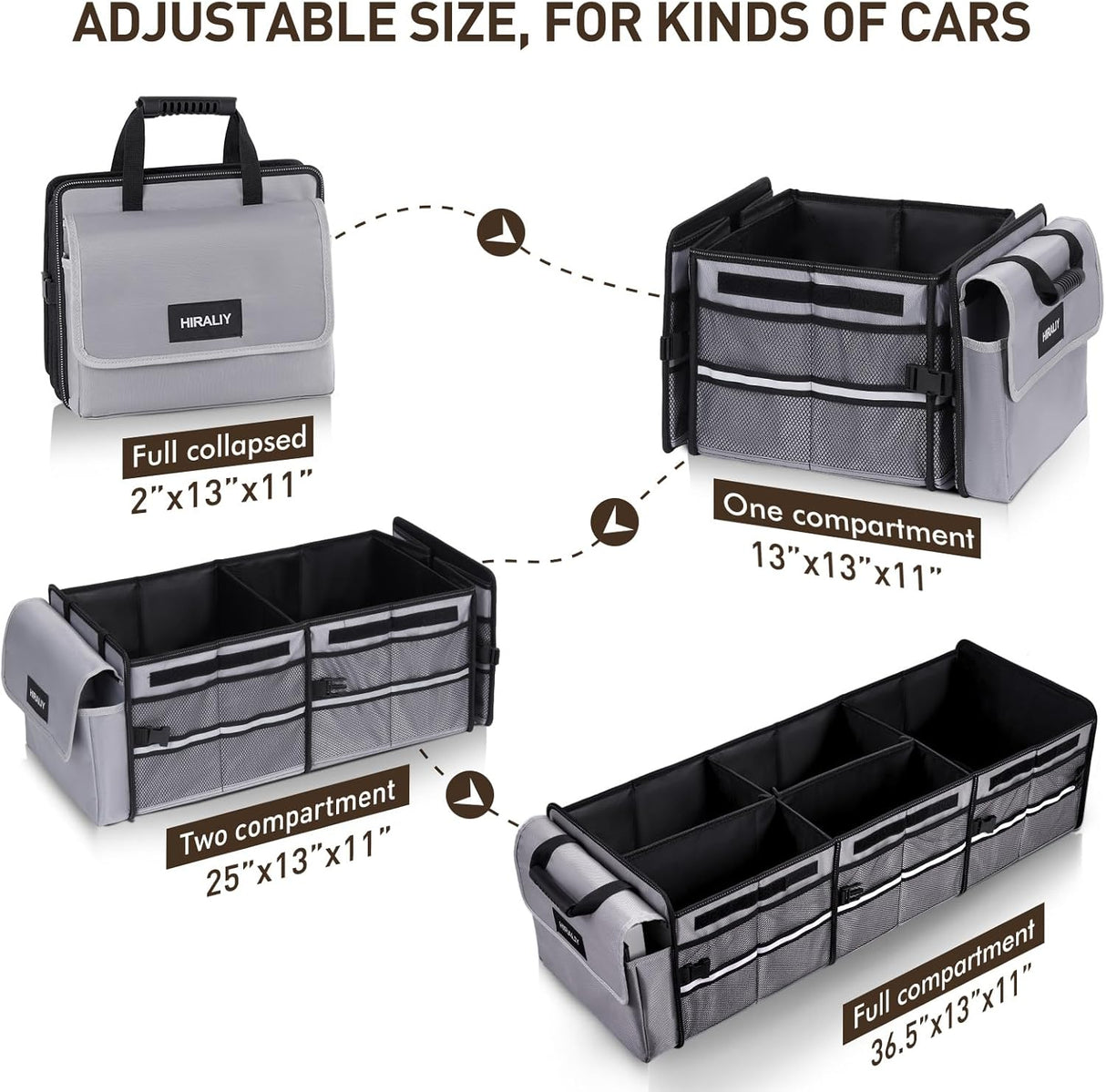 Organizador de maletero HIRALIY 4 en 1, colapsable y aislante