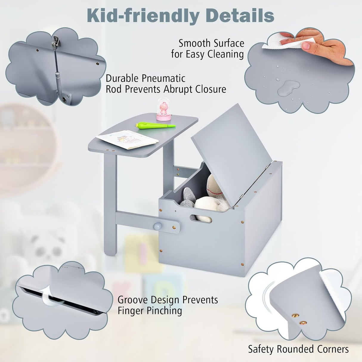 Banco de almacenamiento de juguetes convertible mesa y silla