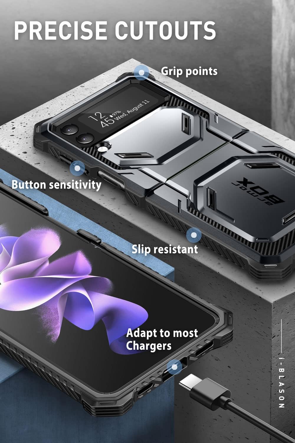 i-Blason Armorbox Series - Funda resistente para Samsung Galaxy Z Flip 4 5G (2022), con reducción de golpes y parachoques (negro)