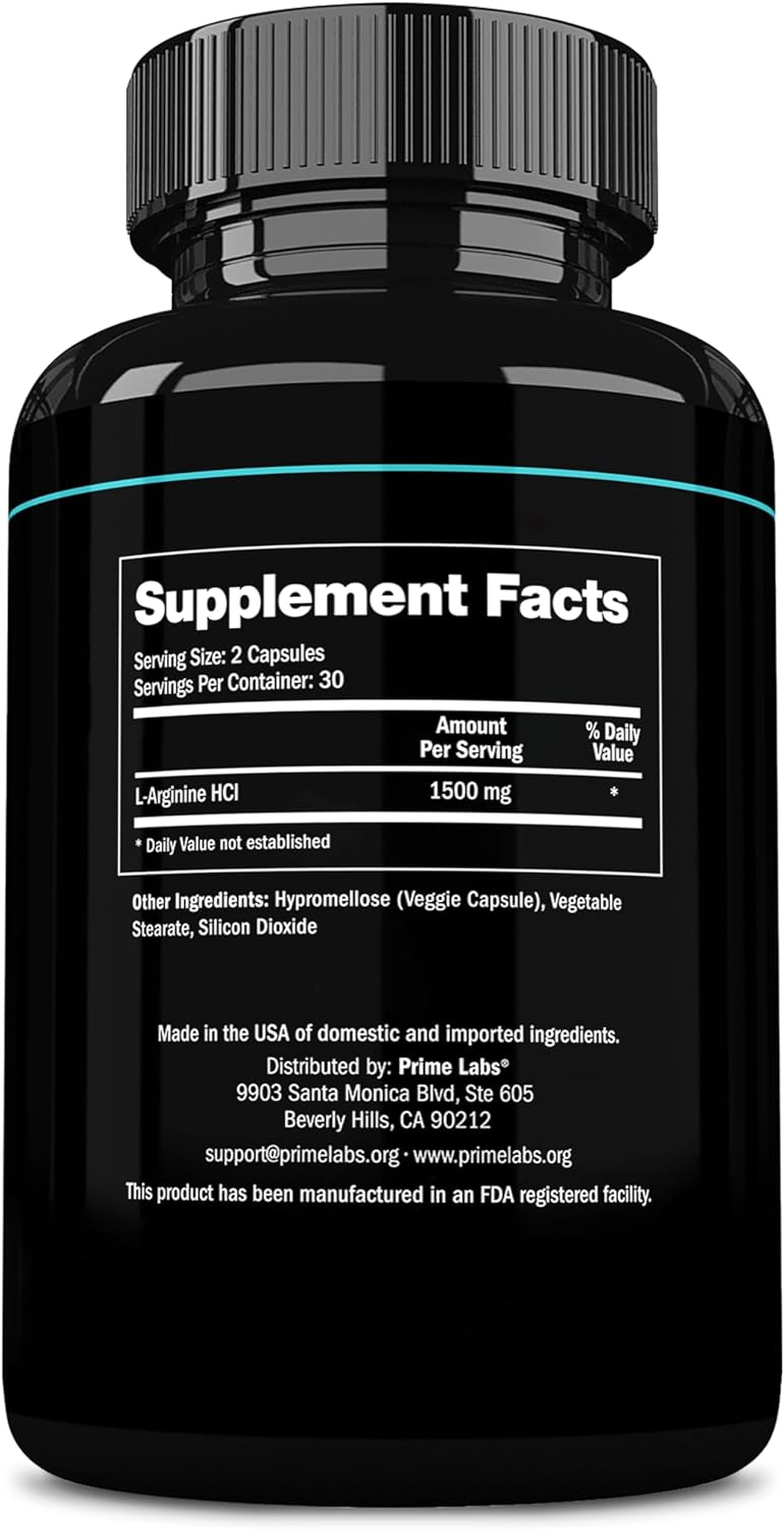 L-Arginina Prime Labs 1500mg - Flujo Sanguíneo y Energía