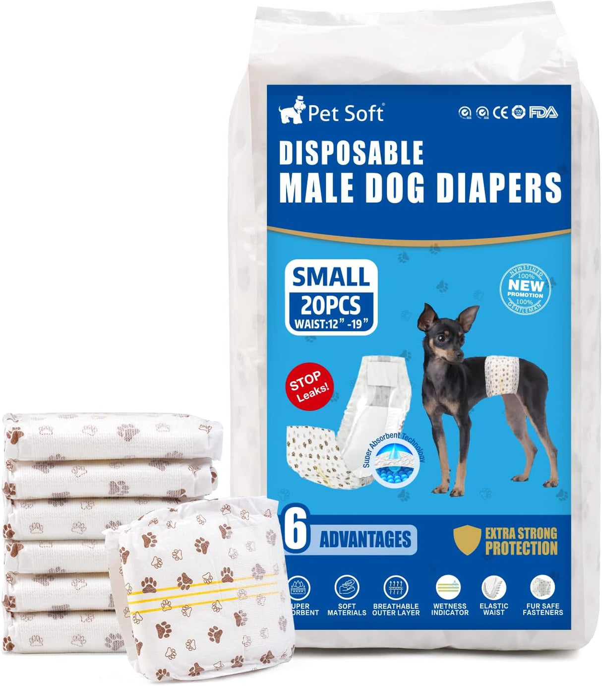 Pet Soft Pañales desechables para perros machos, con indicador de humedad