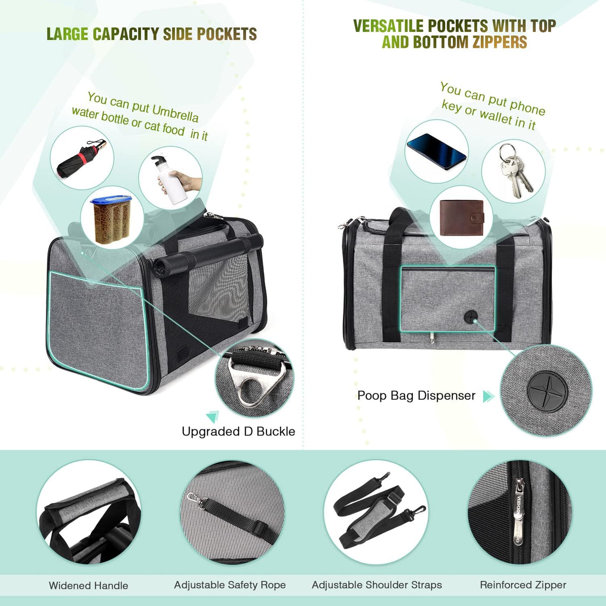 Transportín para mascotas YUDODO 25 lbs, ligero y plegable.