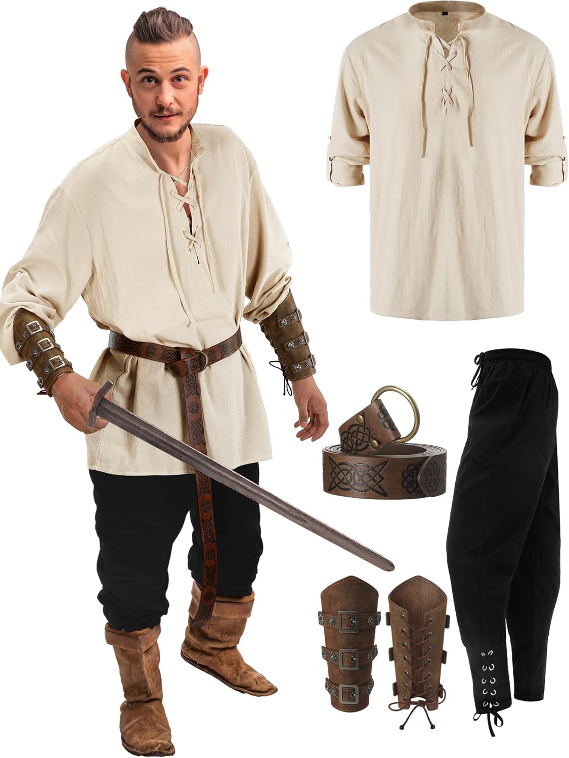 Set de Disfraz Medieval para Hombre Jiuguva, 4 Pcs, Vikingos
