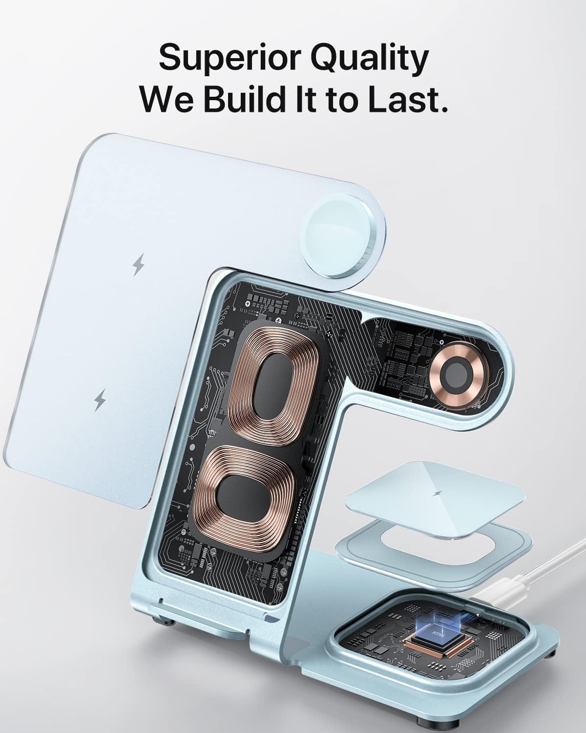 Cargador o Estación de carga inalámbrico 3 en 1 azul