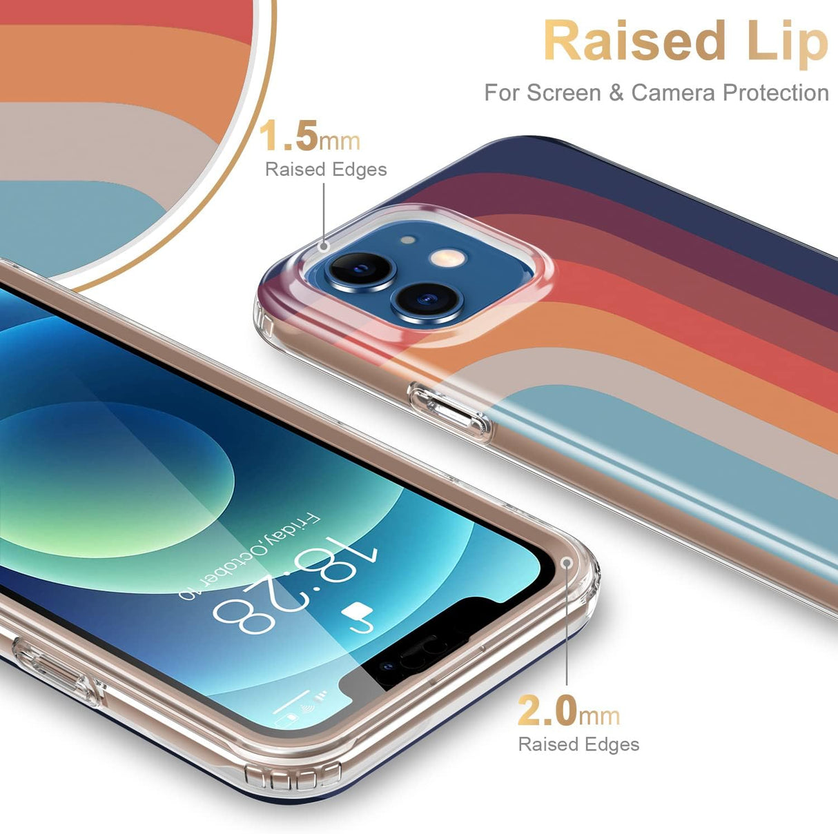 ESDOT Funda para iPhone 12, iPhone 12 Pro con protector de pantalla integrado, funda resistente con diseños de moda para mujeres y niñas, funda protectora para iPhone 12/12 Pro de 6.1 pulgadas, bonito arco iris