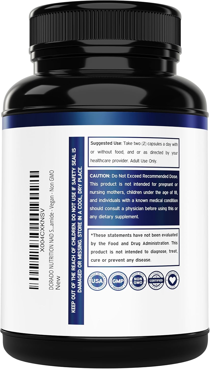 Suplemento NAD 500mg, NMN, Vegano, No GMO, 30 Cápsulas