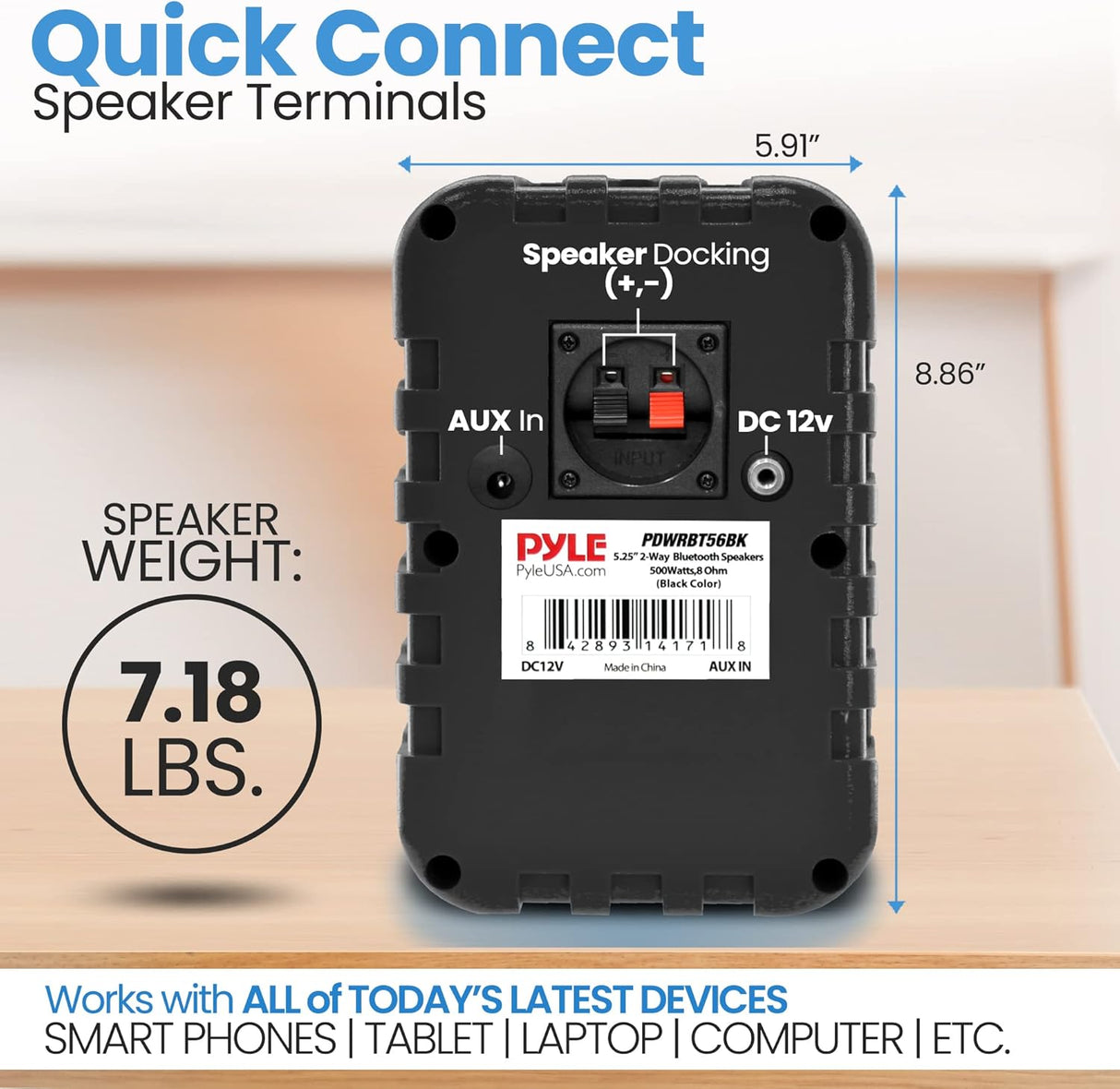 Par de altavoces Bluetooth para interiores y exteriores, 500 W, impermeable PDWRBT56BK