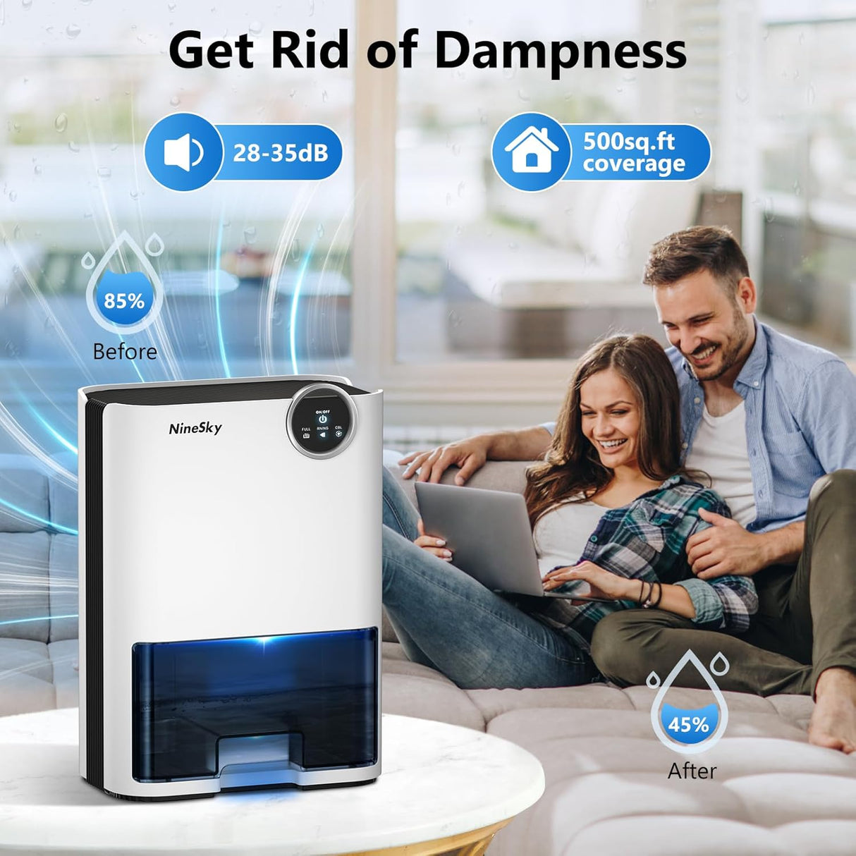 Deshumidificador silencioso de 70 oz para 500 ft²