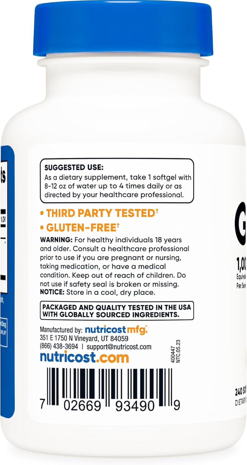 Suplemento Nutricost ajo de alta potencia 1000 mg 240 cáp