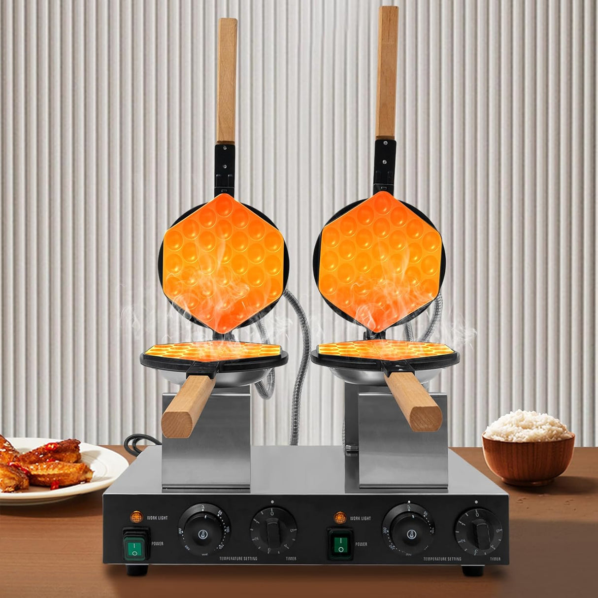 Máquina de Waffles Doble, Comercial, Antiadherente, 180°