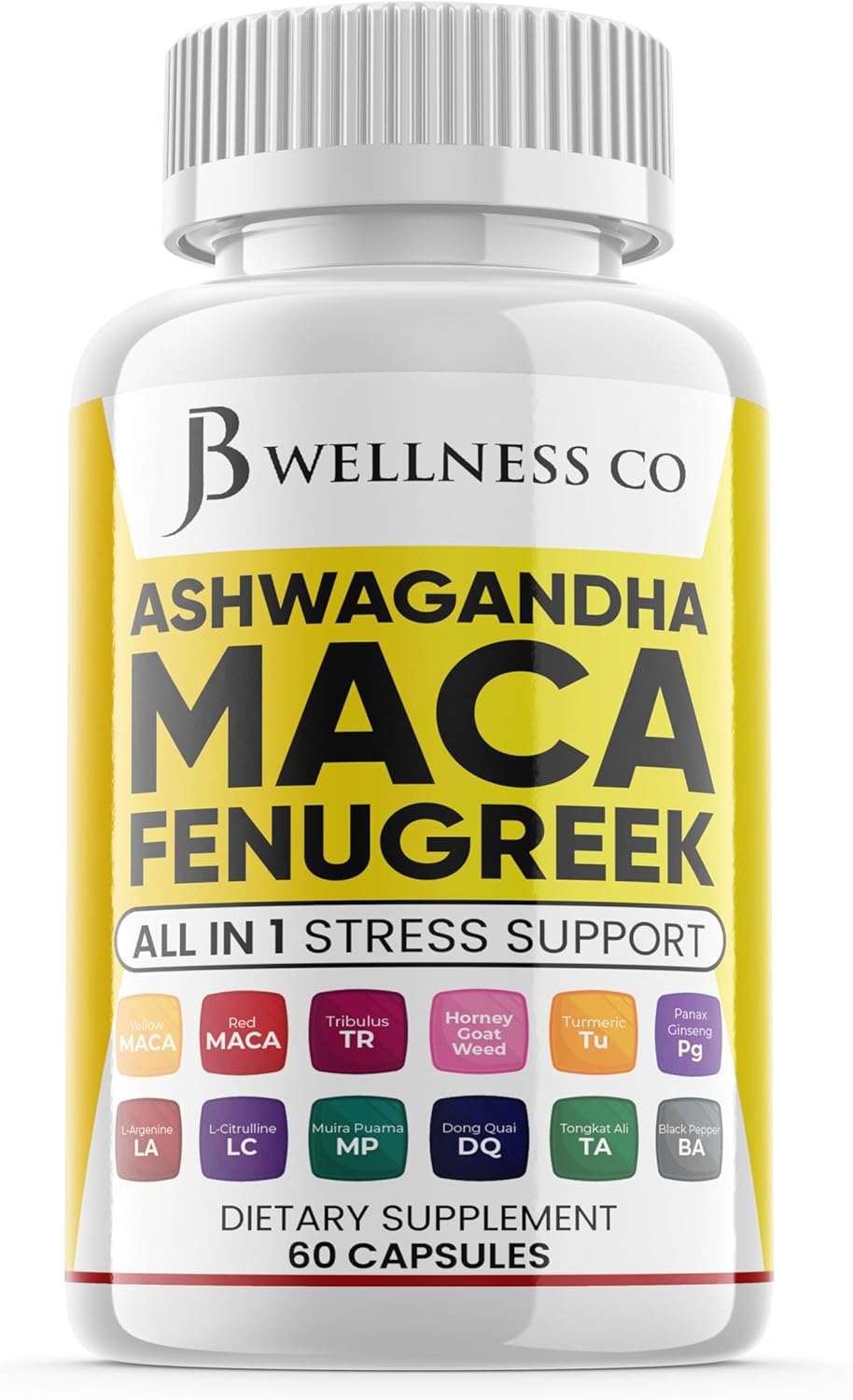 Suplemento de Ashwagandha Maca Fenogreco y Ginseng 60 Cápsulas