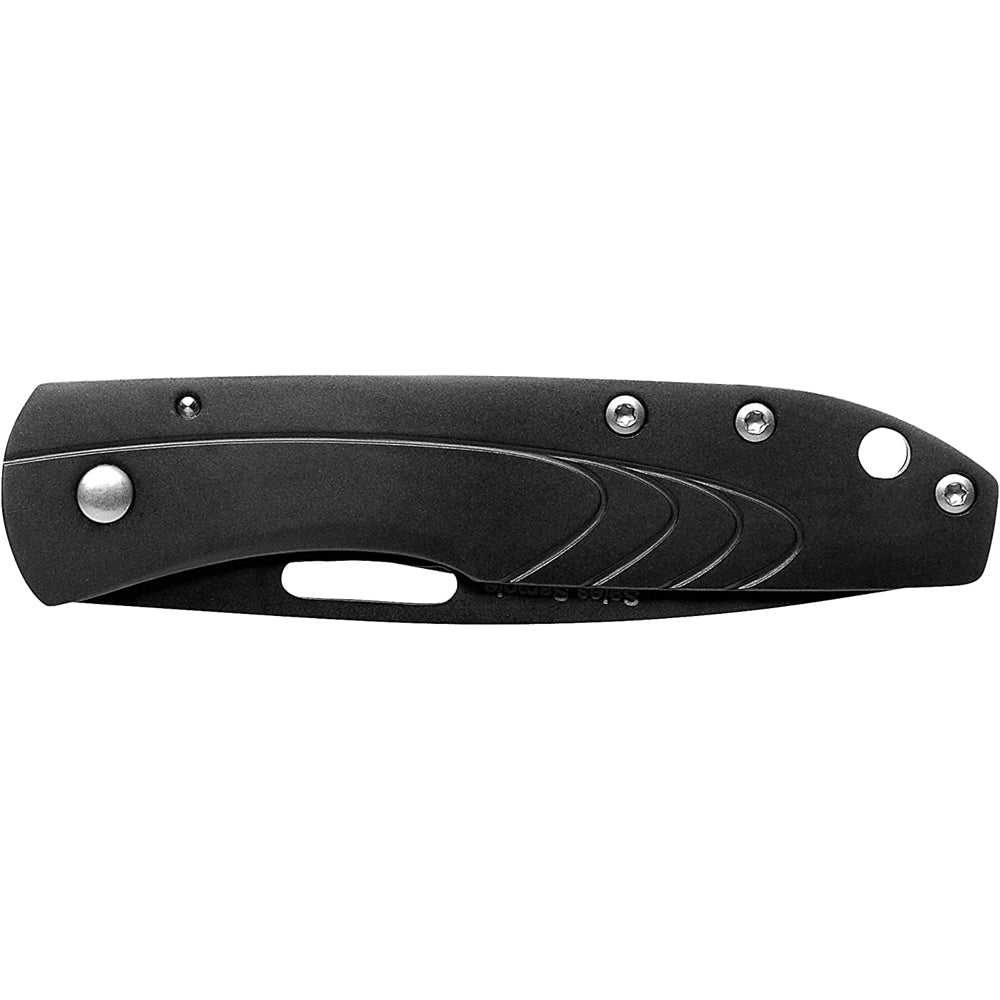 Cuchillo plegable de caza negro en la hoja como en el mango