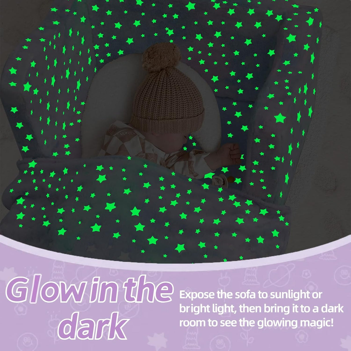 Silla de felpa suave que brilla en la oscuridad para bebés