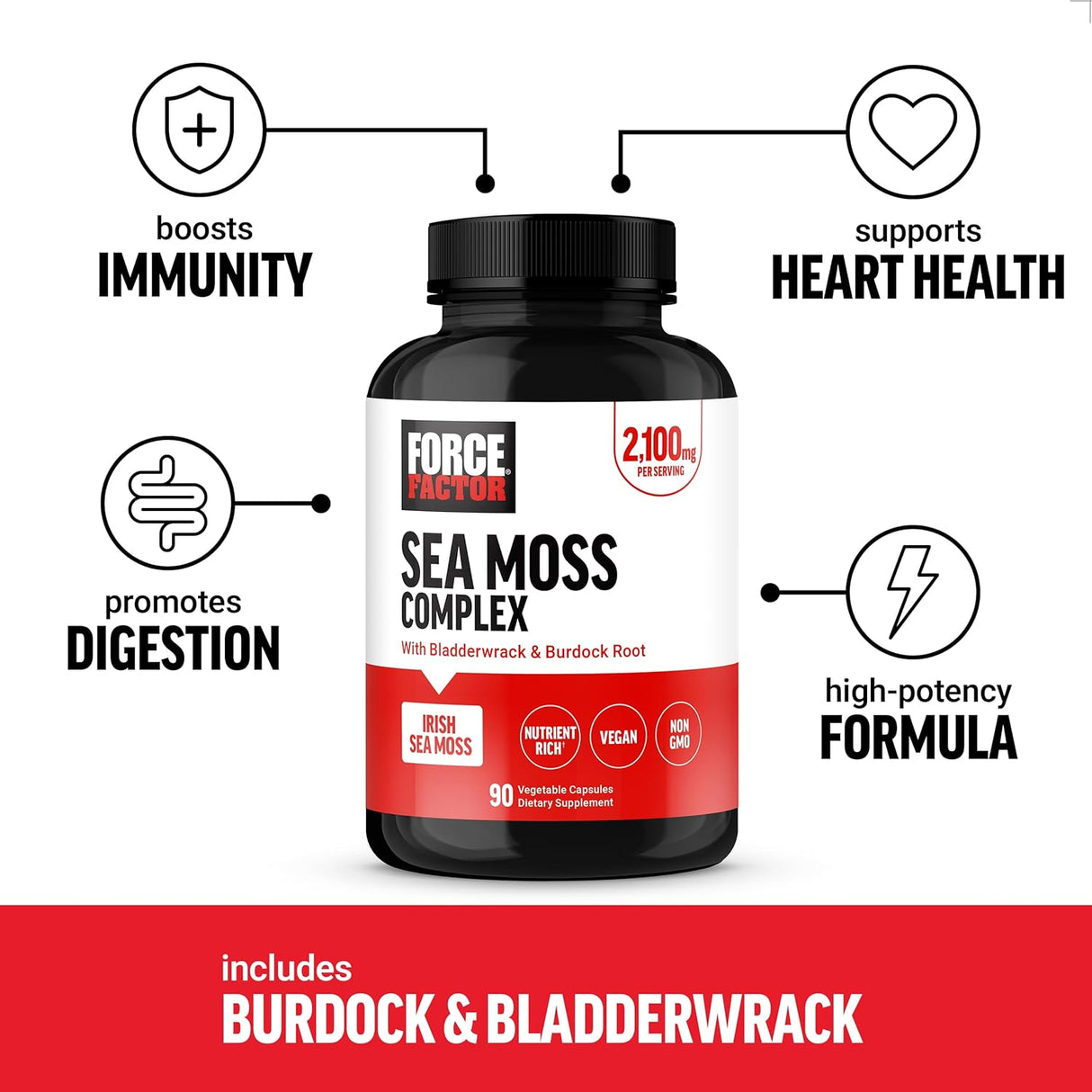Irish Sea Moss Cápsulas Force Factor con Burdock, 90 cápsulas