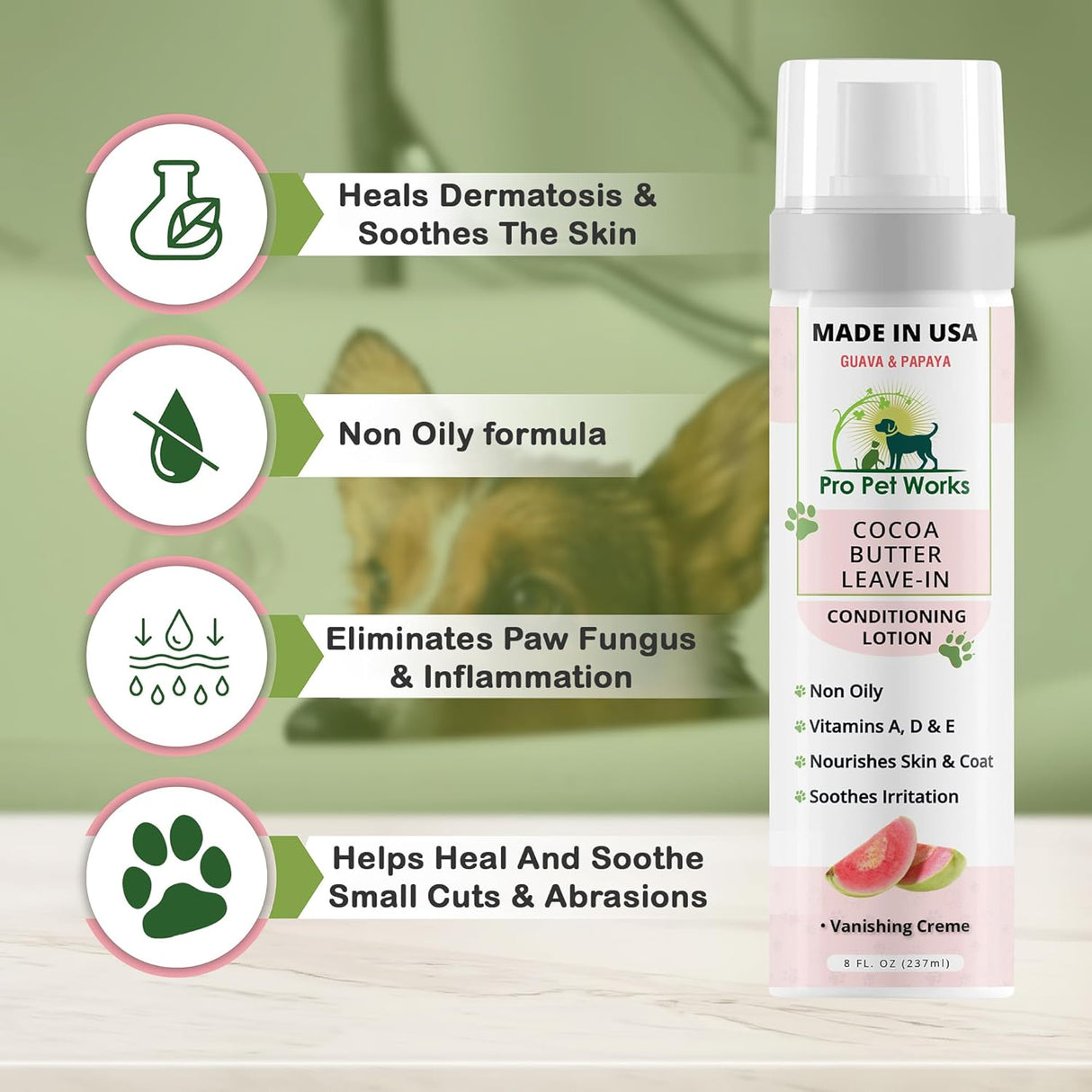 Loción acondicionador sin enjuague de manteca de cacao 5 en 1 para perros y gatos, crema para puntos calientes y bálsamo para alergias, dermatosis, hongos en las patas o piel seca con picazón, ayuda a