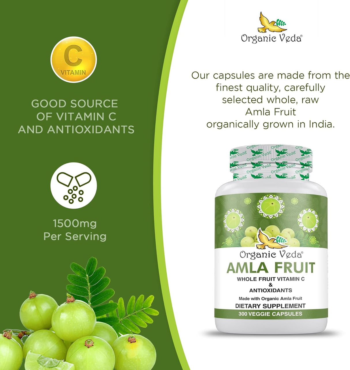 Cápsulas de Amla Orgánica 1000 mg Antioxidantes y Vitamina C