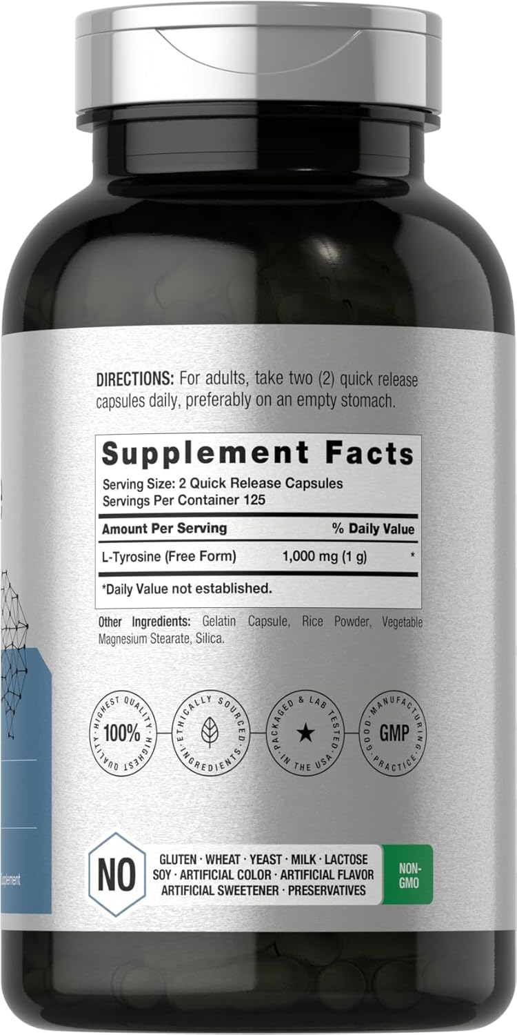 Suplemento L-Tirosina Horbaach | 1000mg | 250 Cápsulas