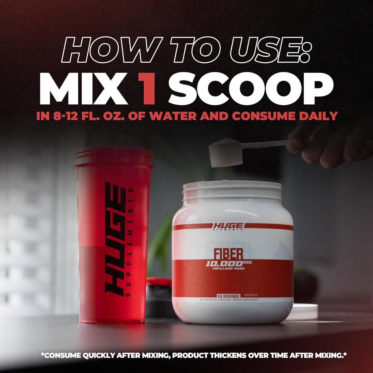 Suplemento de Fibra Huge, 10g Psyllium, Salud Digestiva, 60 Serv.