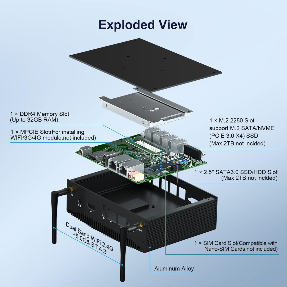 Computadora de escritorio sin ventilador Core i5-7300U
