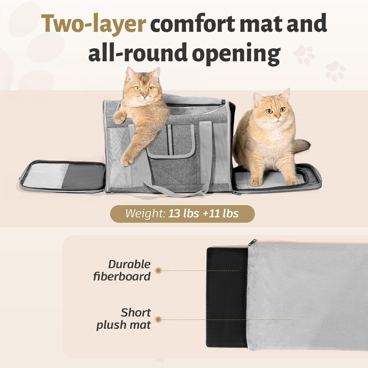 Transportadora Sedioso para Gatos Medianos y Grandes, 2 Kitties