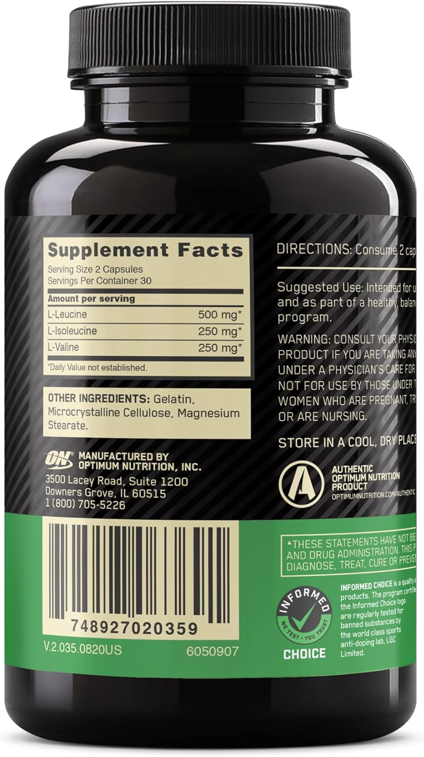 BCAA Instantáneo Optimum Nutrition 1000mg, 60 Cápsulas