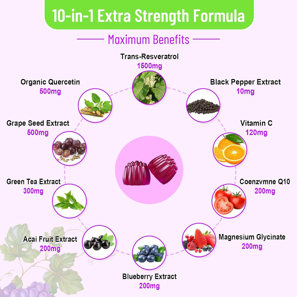 Suplemento Gomitas de resveratrol de alta pureza 120 gomitas