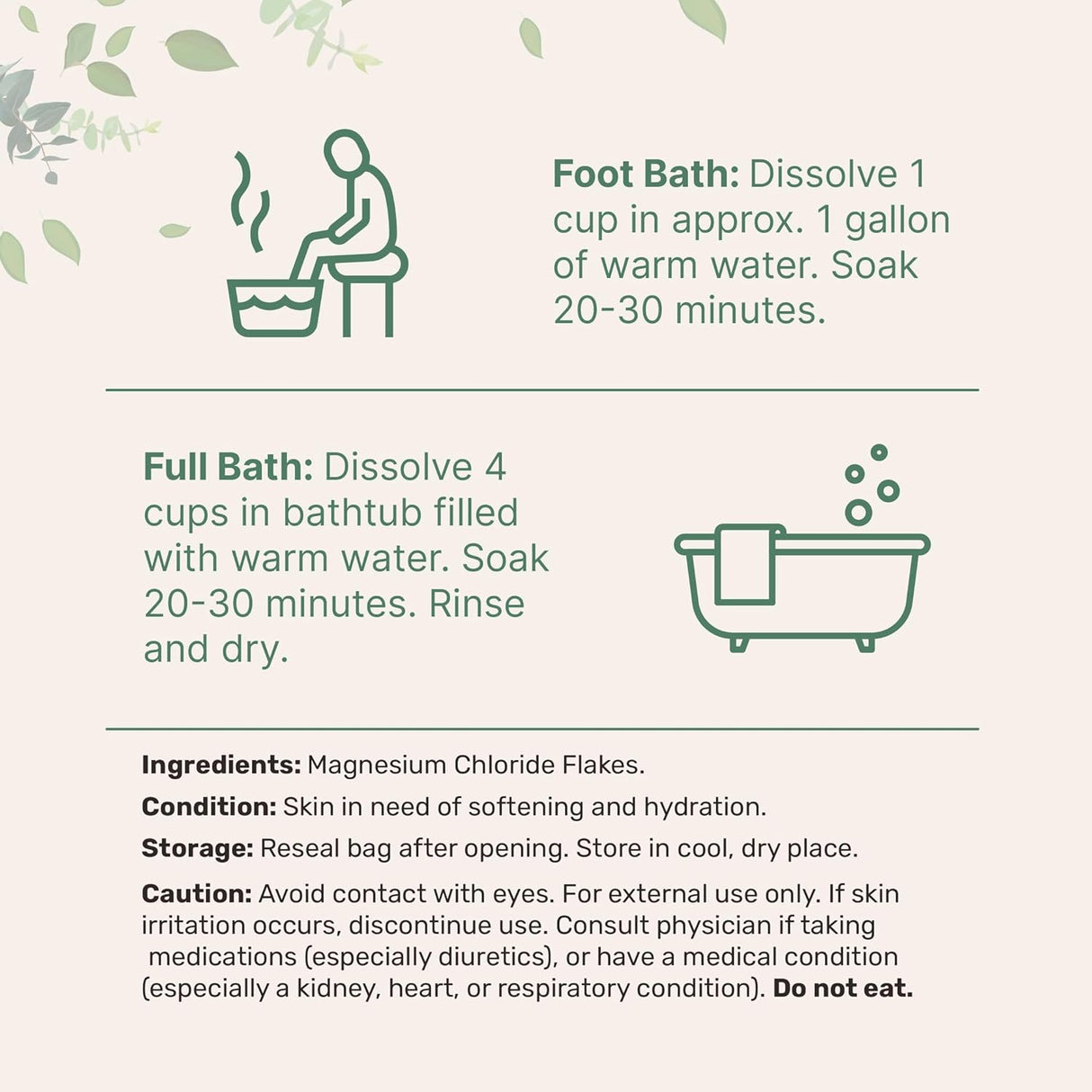 Suplemento Copos de magnesio puro, 6 libras Ideal para baños