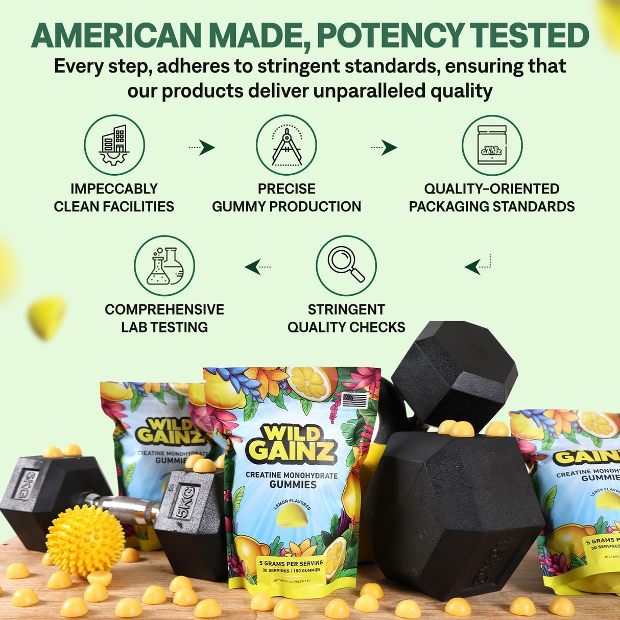 Gomitas de Creatina Monohidrato 5000mg, Vegan, USA, 150 unidades