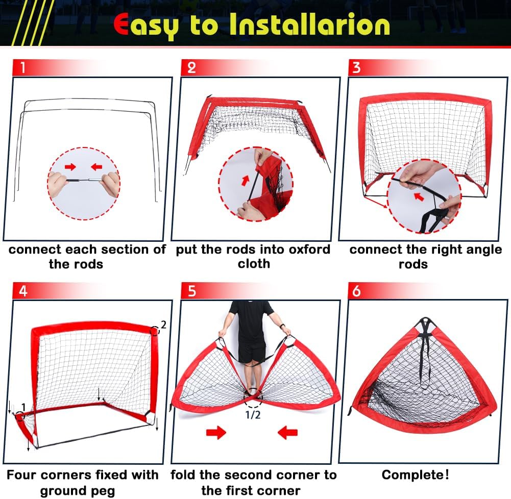 Juego de portería de fútbol desplegable con red para niños