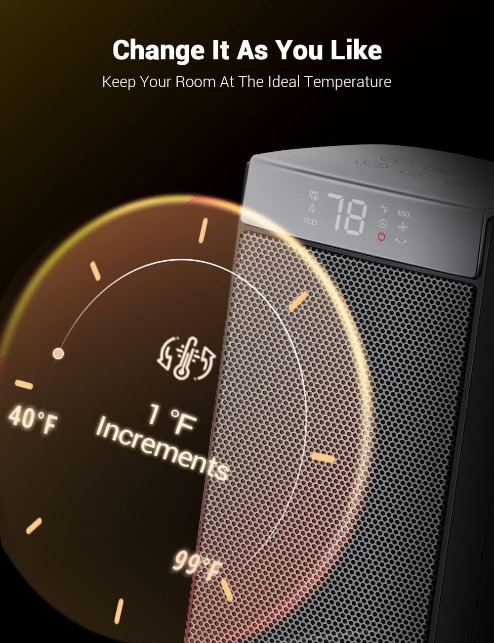 Calentador con calentamiento rápido de 1500 W, Negro