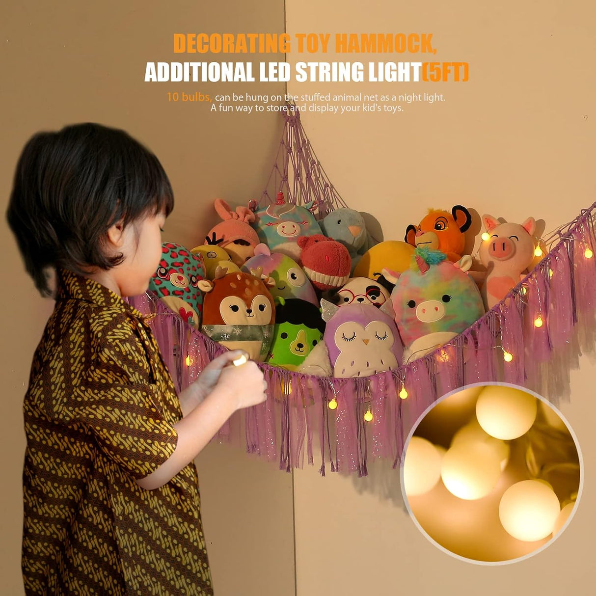 Hamaca de Almacenamiento de Peluches, Boho, Macrame, Modelo Net