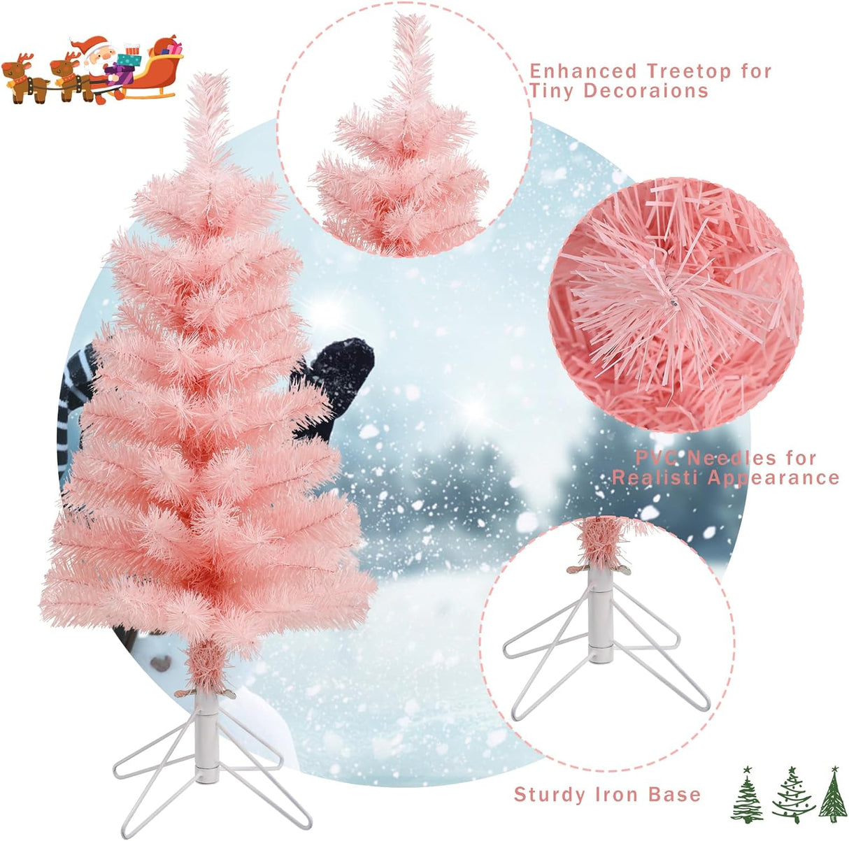 Árbol de Navidad Artificial de Mesa, Plegable con Soporte Metálico