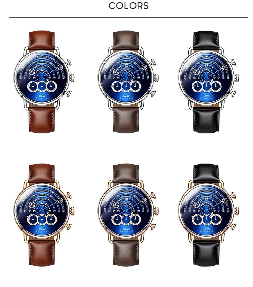 Relojes de cuero negro de zafiro con cronógrafo Big Dial