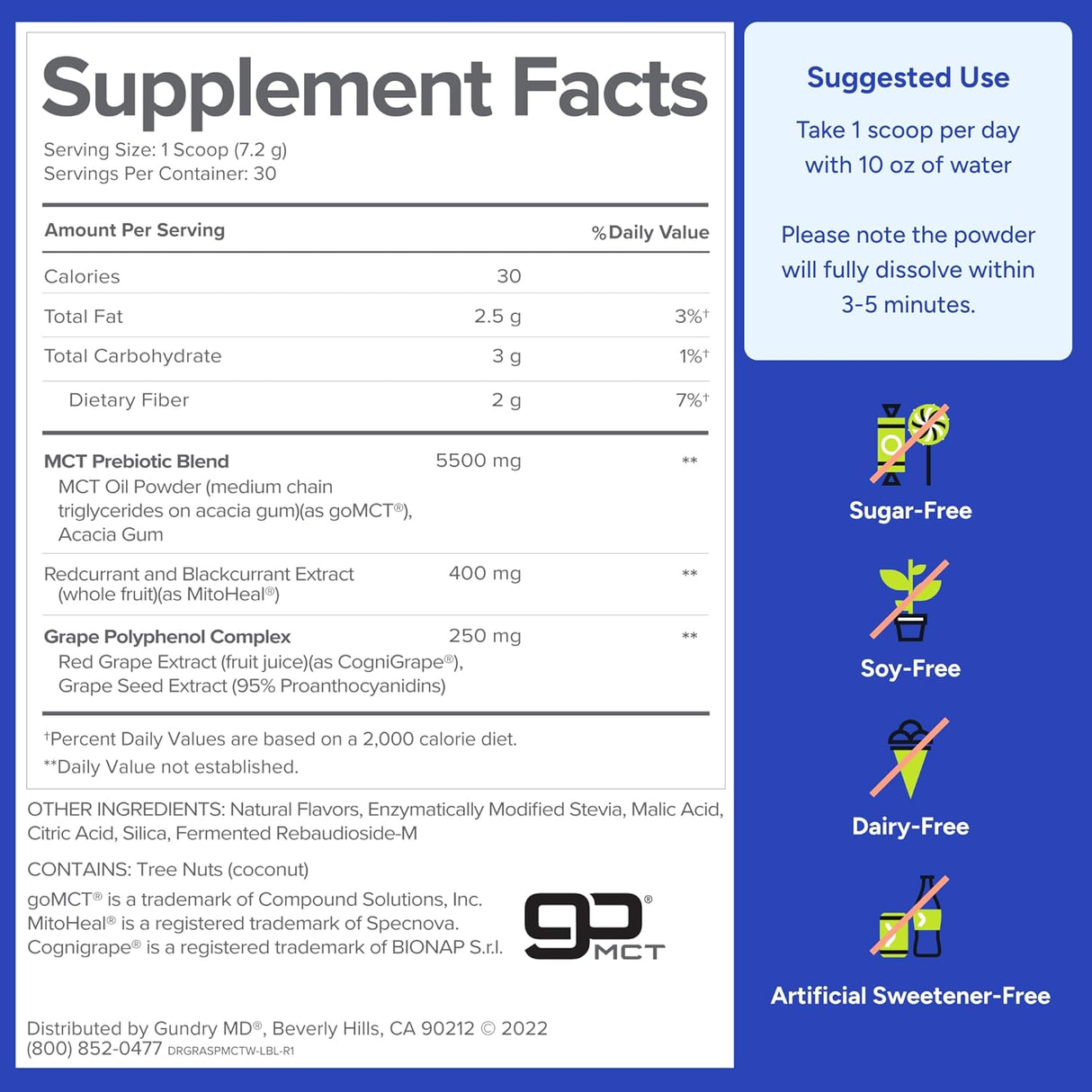 Polvo de Bienestar MCT Gundry MD, Energía y Salud Cerebral