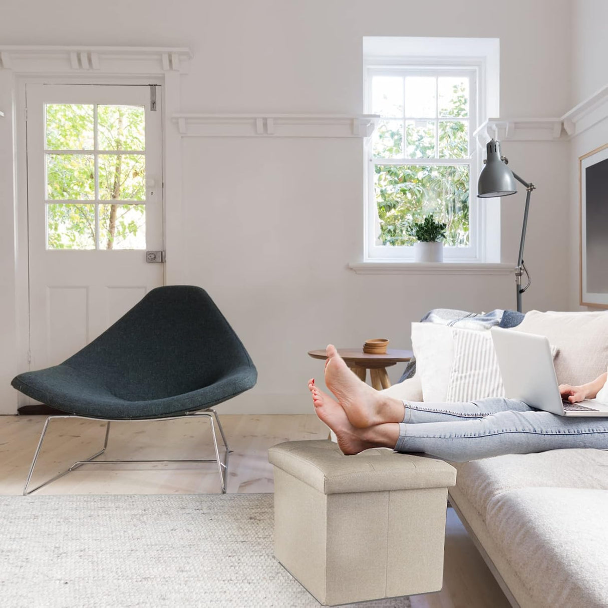 Otoman plegable con almacenamiento y reposapiés 17x13x13 pulgadas