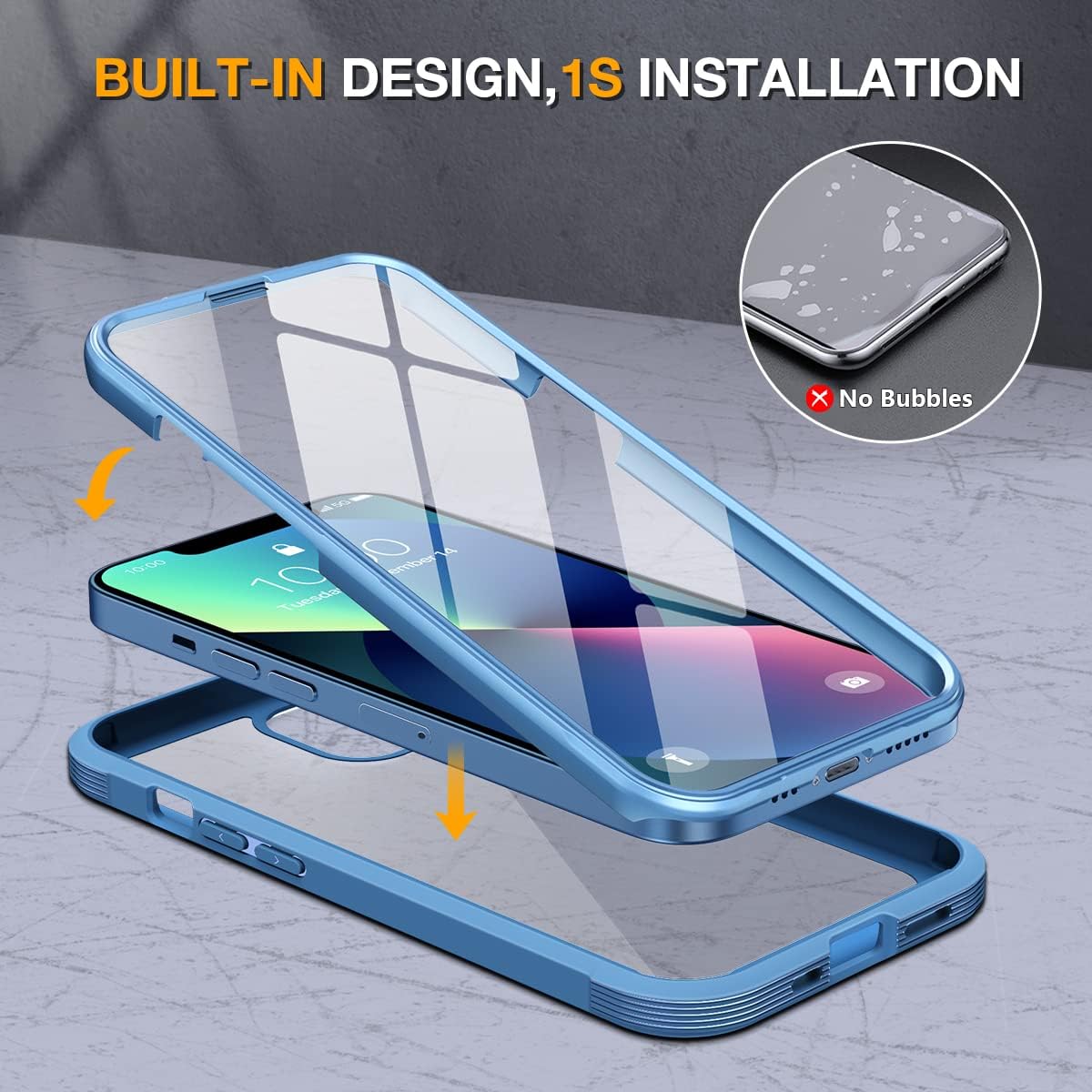 Miracase Funda compatible con iPhone 13 de 6.1 pulgadas, carcasa transparente de cuerpo completo con protector de pantalla de vidrio templado 9H integrado para iPhone 13 (Capri Blu)