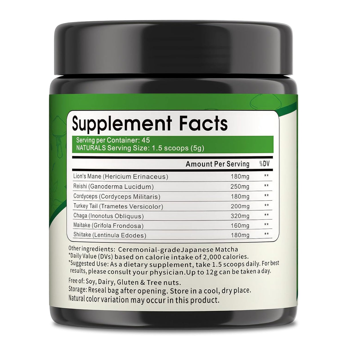 Polvo de Matcha con Hongos Superfood, 8 Oz, Sabor Delicioso