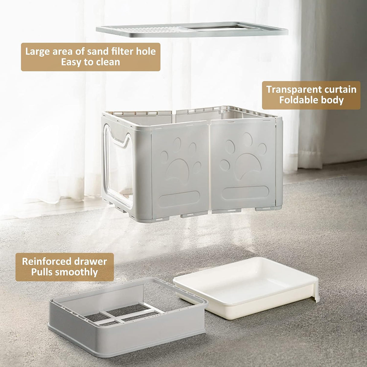 Caja de arena plegable para gatos con tapa Panghuhu88