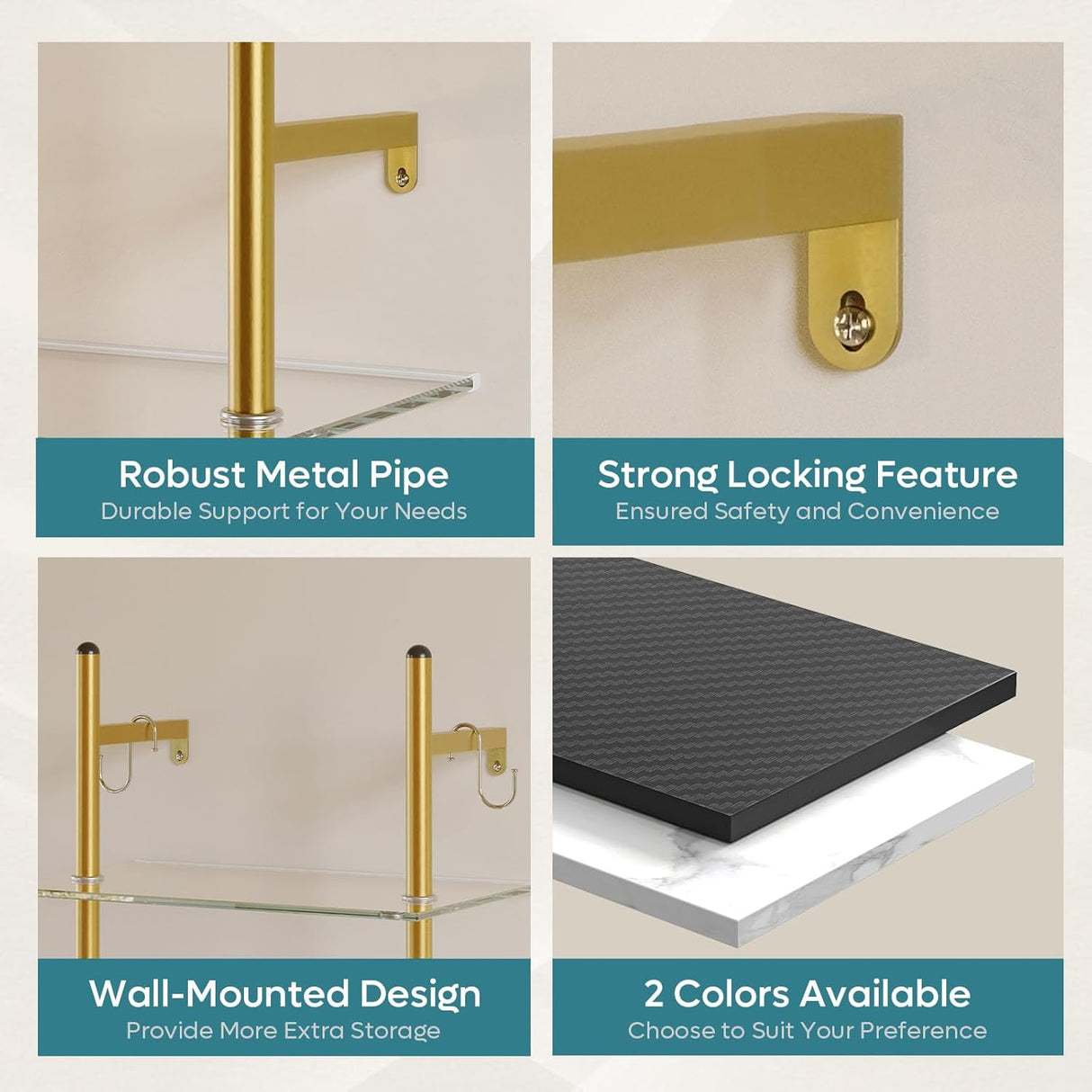 Estantes Flotantes LED Bestier, 2 Niveles con Barra y Ganchos