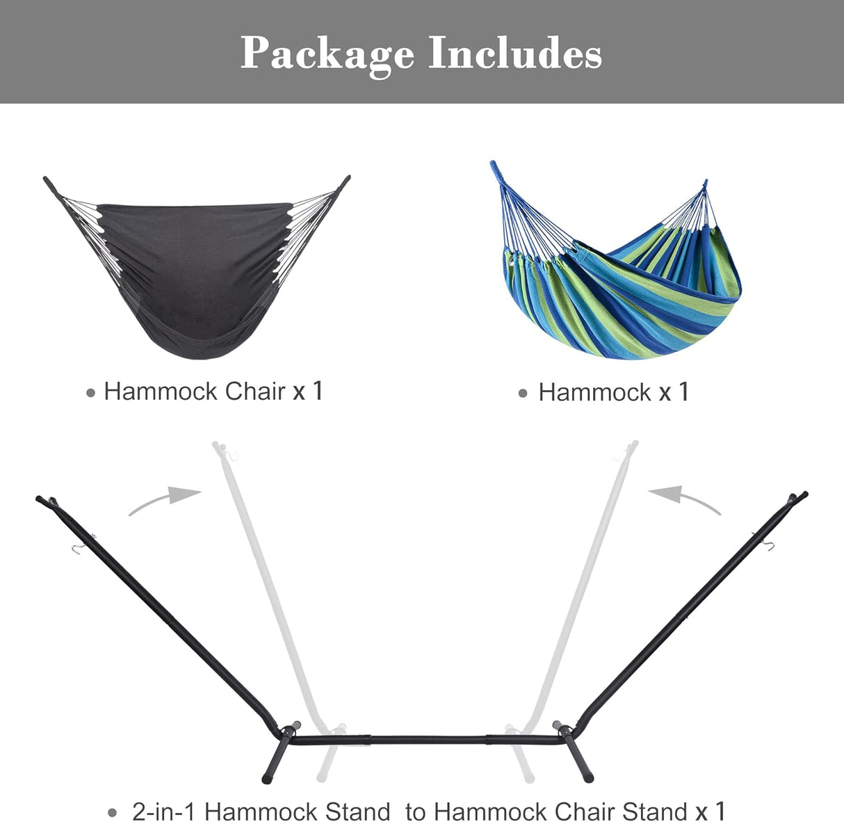 Hamaca 2 en 1 SUNCREAT con soporte, capacidad 475 lbs, modelo patentado