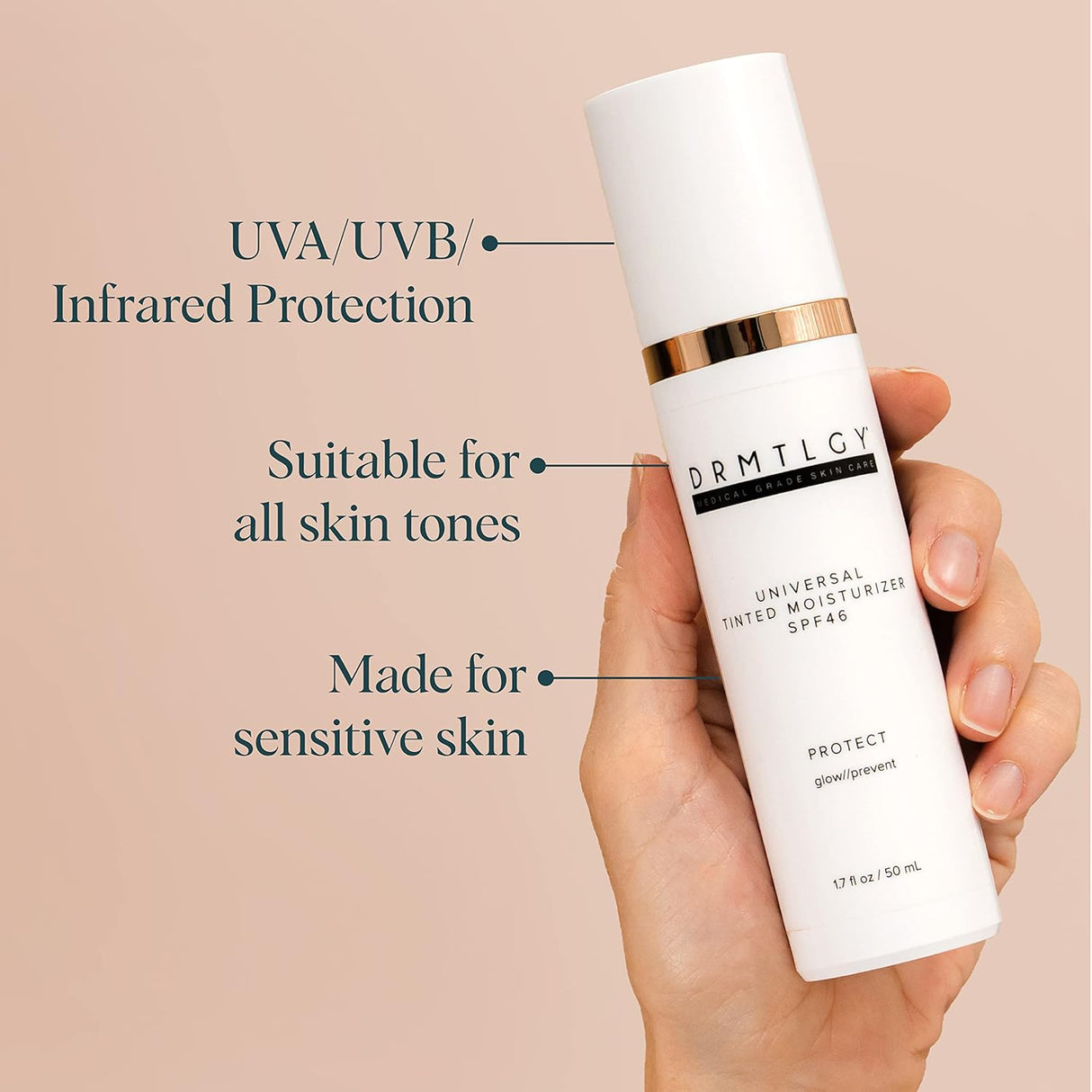 DRMTLGY Hidratante tintado con SPF 46. Tinte universal