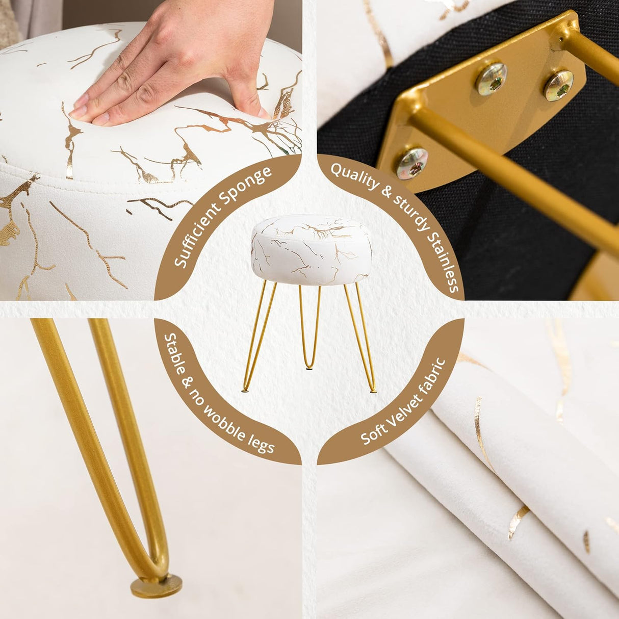 Taburete Vanity Redondo, Ottoman de Terciopelo para Maquillaje